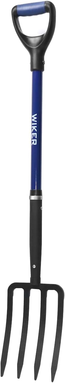 Pitchfork,Pitchforks for Gardening Digging Composting Spading,4Tines Garden Fork witn Fiberglass Handle,43 Inches