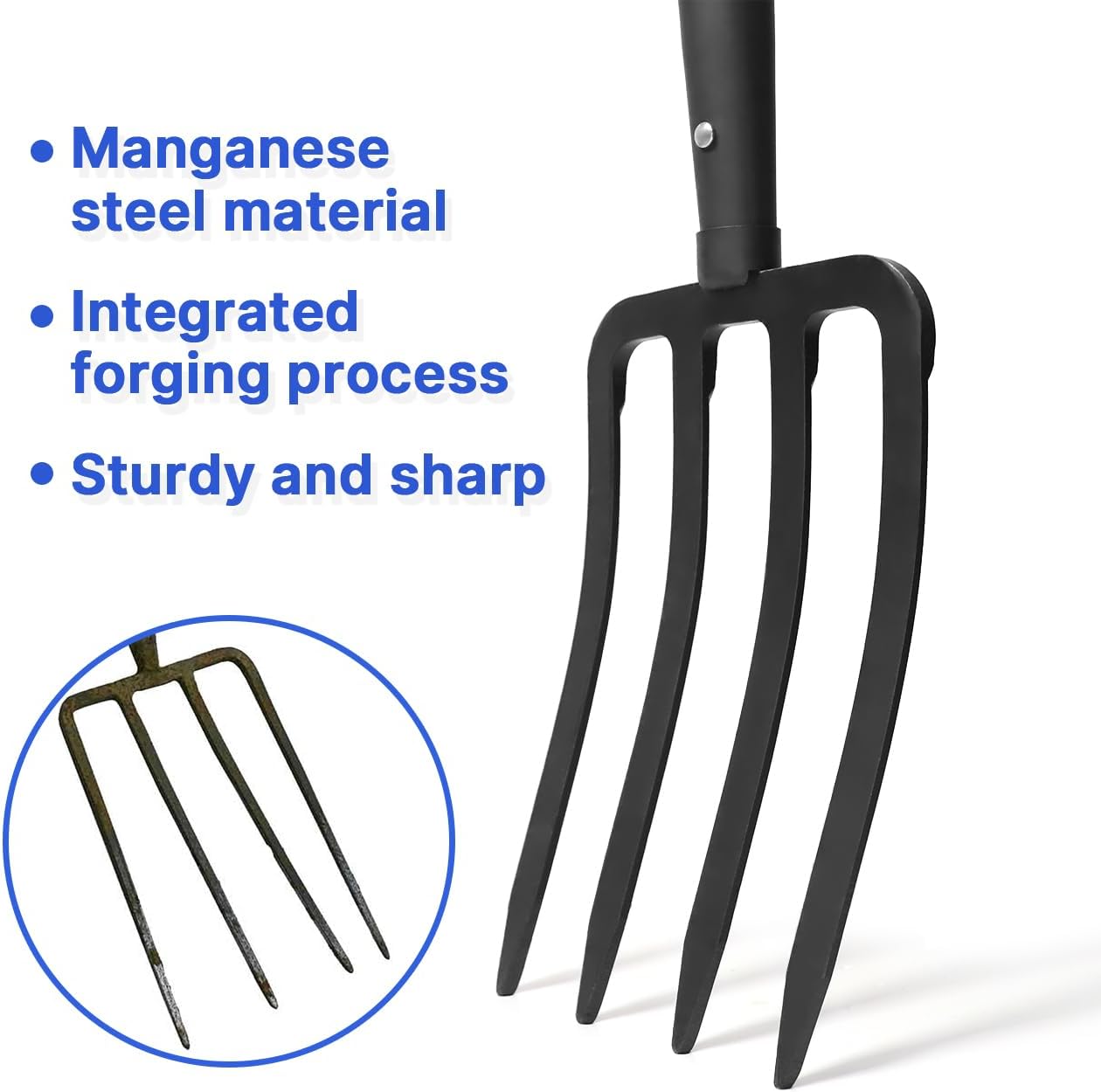 Pitchfork,Pitchforks for Gardening Digging Composting Spading,4Tines Garden Fork witn Fiberglass Handle,43 Inches