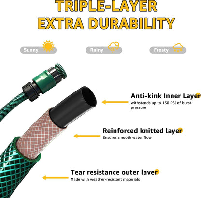 Retractable Hose Reel 1/2 in x 100 ft, Wall Mount Garden Water Hose Reel for Car Wash, Pet Bath & Plant Watering, Automatic Slow Rewind, Triple-Layer Anti-Kink Hose, 7-Pattern Spray Nozzle