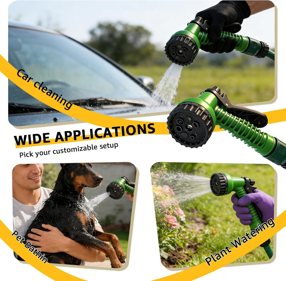 Retractable Hose Reel 1/2 in x 100 ft, Wall Mount Garden Water Hose Reel for Car Wash, Pet Bath & Plant Watering, Automatic Slow Rewind, Triple-Layer Anti-Kink Hose, 7-Pattern Spray Nozzle