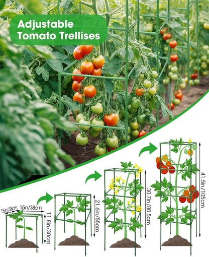 MYMULIKE 3 Pack Tomato Cages for Garden - Heavy Duty Square Tomato Plant Support Stakes, Height-Adjustable Tomato Trellis, Tomato Plant Cage for Raised Beds/Pots (Holds 50 Lbs)