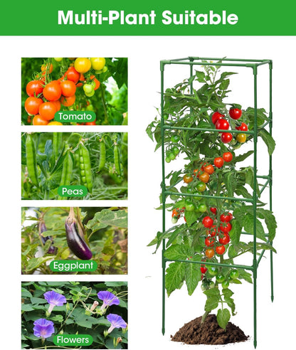 MYMULIKE 3 Pack Tomato Cages for Garden - Heavy Duty Square Tomato Plant Support Stakes, Height-Adjustable Tomato Trellis, Tomato Plant Cage for Raised Beds/Pots (Holds 50 Lbs)