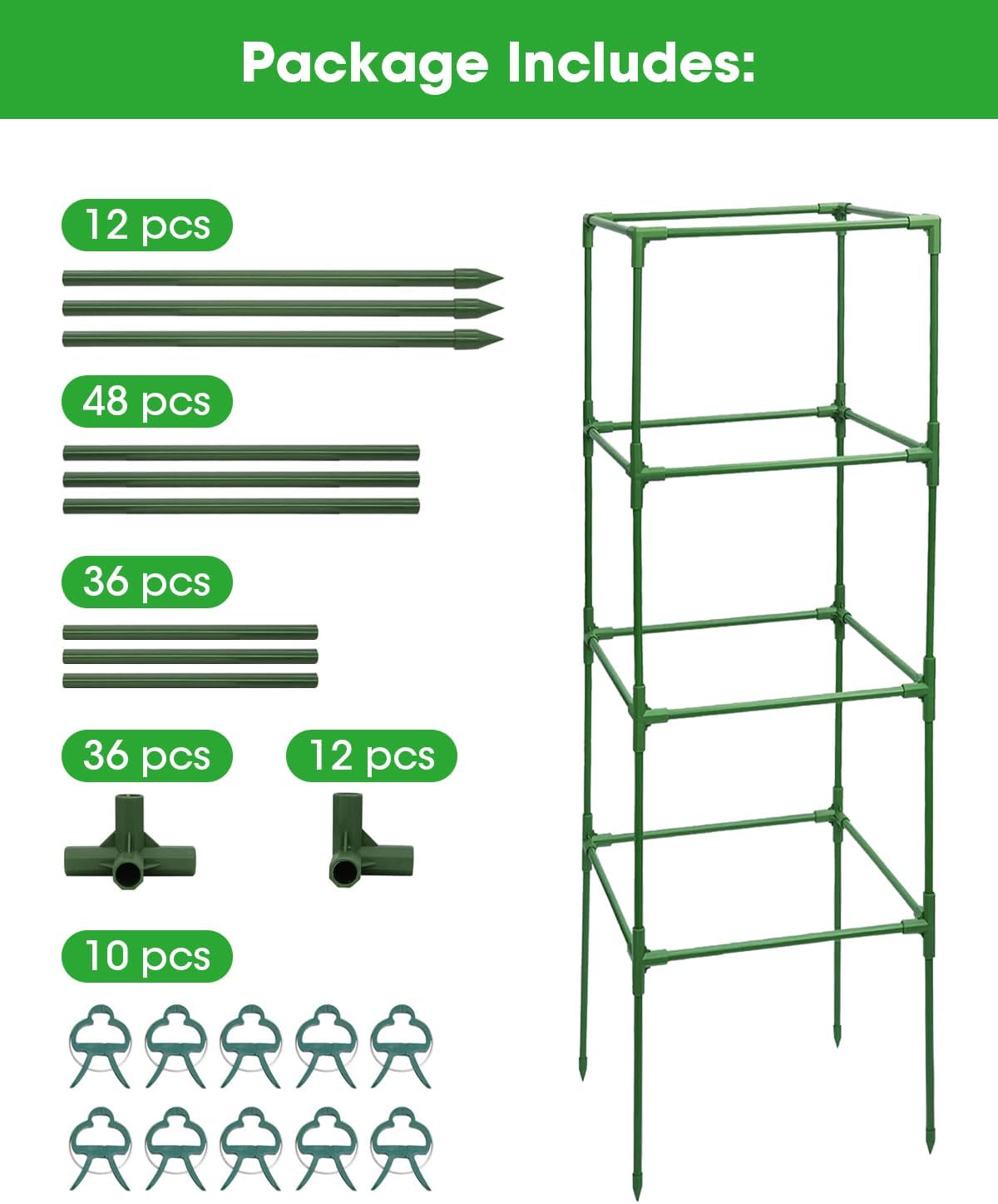 MYMULIKE 3 Pack Tomato Cages for Garden - Heavy Duty Square Tomato Plant Support Stakes, Height-Adjustable Tomato Trellis, Tomato Plant Cage for Raised Beds/Pots (Holds 50 Lbs)