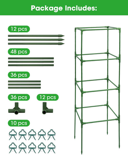 MYMULIKE 3 Pack Tomato Cages for Garden - Heavy Duty Square Tomato Plant Support Stakes, Height-Adjustable Tomato Trellis, Tomato Plant Cage for Raised Beds/Pots (Holds 50 Lbs)