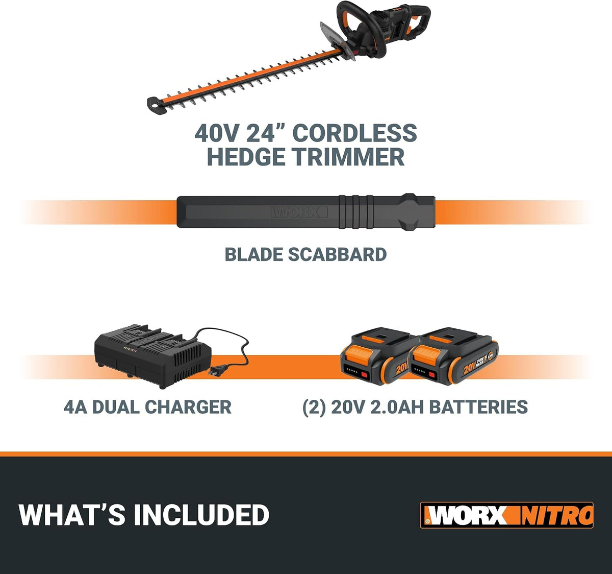 Cordless Hedge Trimmer, 20V 22" Bush Trimmer, WG261
