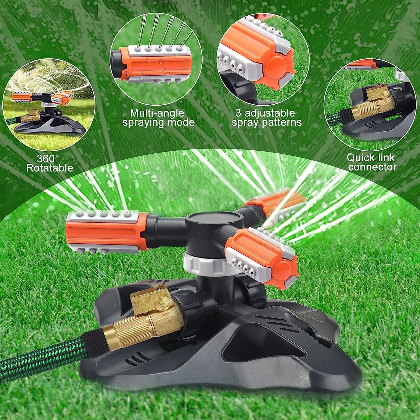 Garden Sprinkler,Upgrade Lawn Sprinklers Automatic 360 Degree Rotating Irrigation Grass Water Sprayer System,Garden Hose Sprinkler for Yard/Built in 36 Units Angle Spray Nozzles(Orange)-1Pack