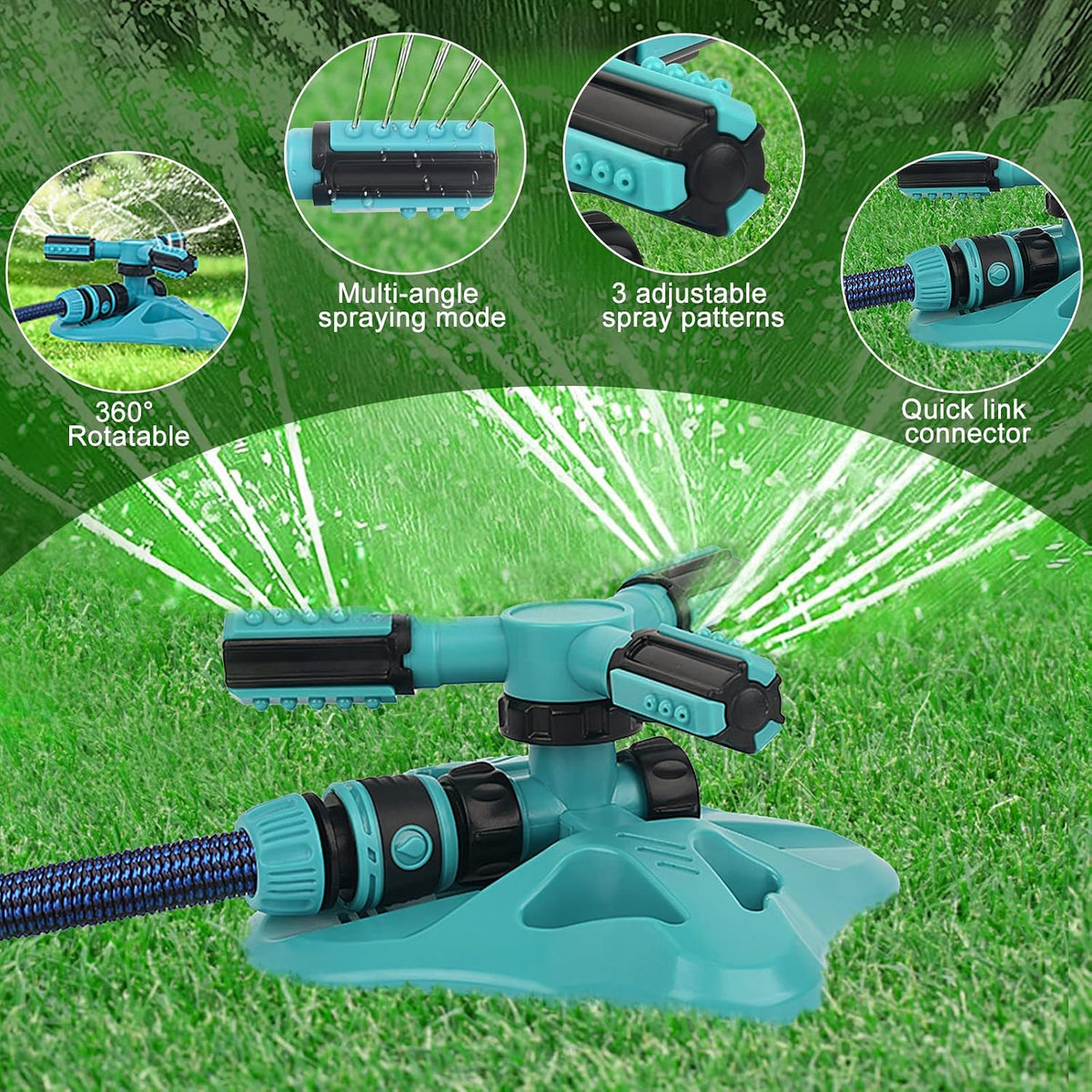 Garden Sprinkler,Upgrade Lawn Sprinklers Automatic 360 Degree Rotating Irrigation Grass Water Sprayer System,Garden Hose Sprinkler for Yard/Built in 36 Units Angle Spray Nozzles(Orange)-1Pack