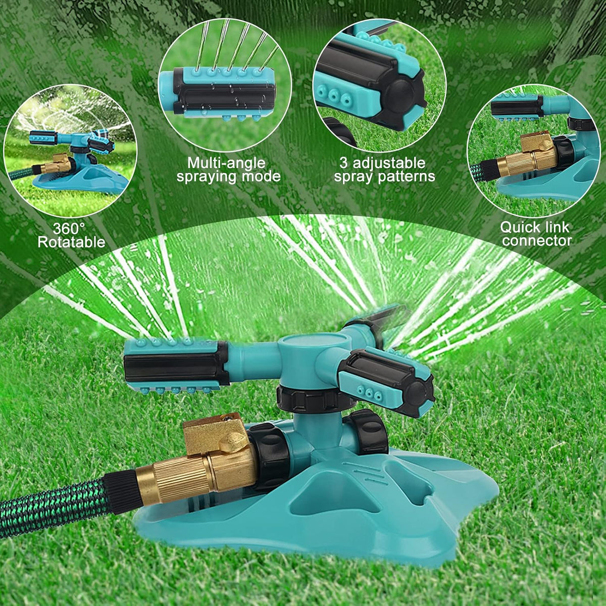 Garden Sprinkler,Upgrade Lawn Sprinklers Automatic 360 Degree Rotating Irrigation Grass Water Sprayer System,Garden Hose Sprinkler for Yard/Built in 36 Units Angle Spray Nozzles(Orange)-1Pack