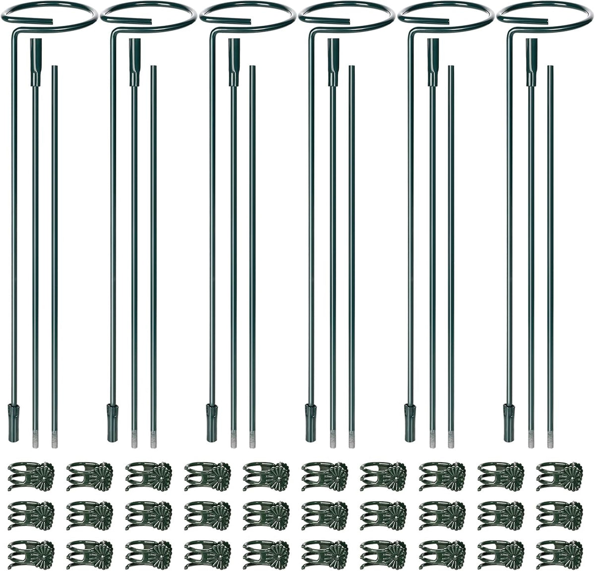 6 Sets Plant Stakes 12/25/36 Inch Adjustable Plant Support Stakes Tall for Indoor Outdoor Plant Holder Stick Steel Garden Stem Pole Amaryllis Stakes with 30 Clip for Tomato Orchid Lily Flower