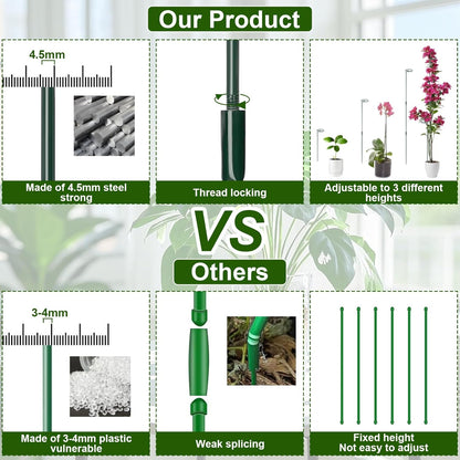 6 Sets Plant Stakes 12/25/36 Inch Adjustable Plant Support Stakes Tall for Indoor Outdoor Plant Holder Stick Steel Garden Stem Pole Amaryllis Stakes with 30 Clip for Tomato Orchid Lily Flower