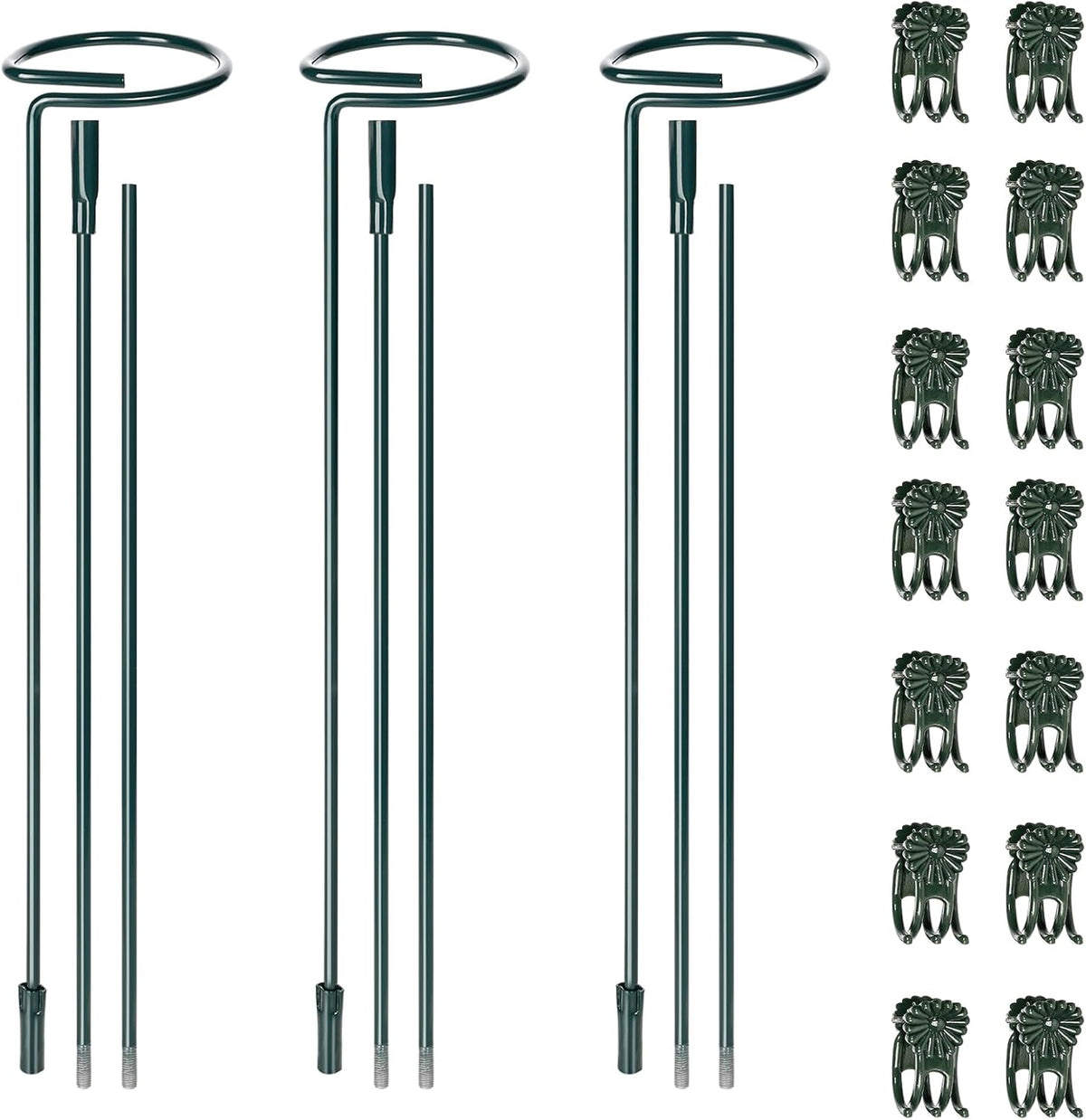 6 Sets Plant Stakes 12/25/36 Inch Adjustable Plant Support Stakes Tall for Indoor Outdoor Plant Holder Stick Steel Garden Stem Pole Amaryllis Stakes with 30 Clip for Tomato Orchid Lily Flower
