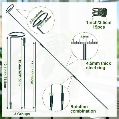 6 Sets Plant Stakes 12/25/36 Inch Adjustable Plant Support Stakes Tall for Indoor Outdoor Plant Holder Stick Steel Garden Stem Pole Amaryllis Stakes with 30 Clip for Tomato Orchid Lily Flower