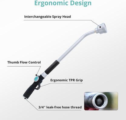 16'' Watering Wand, Heavy Duty Garden Hose Nozzle with Thumb Control