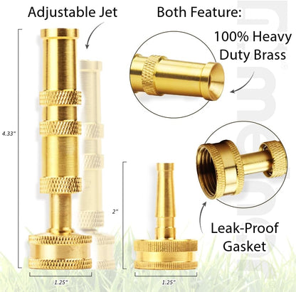 65043-AMZ Solid Brass Nozzle Bundle - Heavy Duty, Adjustable Spray & High-Pressure Jet - Leak-Free Design - Compact