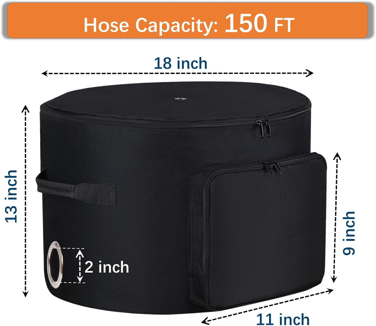 Garden Hose Holder Standing Bag, Water Hose Holder Pot Bag for Outside, with Hose Entry Hole; Drainage & Breathable Holes; Small Tool Storage Pocket (black)