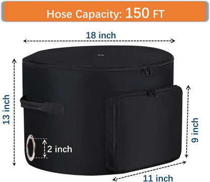 Garden Hose Holder Standing Bag, Water Hose Holder Pot Bag for Outside, with Hose Entry Hole; Drainage & Breathable Holes; Small Tool Storage Pocket (black)