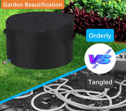 Garden Hose Holder Standing Bag, Water Hose Holder Pot Bag for Outside, with Hose Entry Hole; Drainage & Breathable Holes; Small Tool Storage Pocket (black)