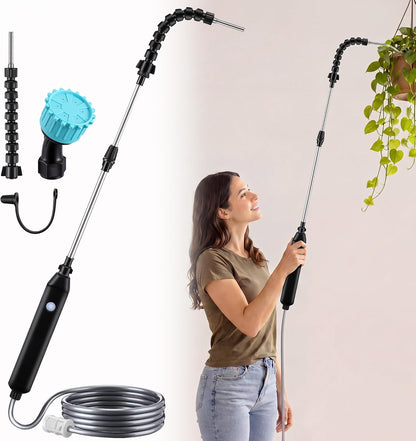 Rechargeable Cordless High Reach Plant Waterer, Telescopic Wand (25.6–35.4 in) & 6.56ft Hose, Dual Nozzles, 2000mAh Battery, Effortless Hanging Plant Waterer for Indoor Outdoor Garden