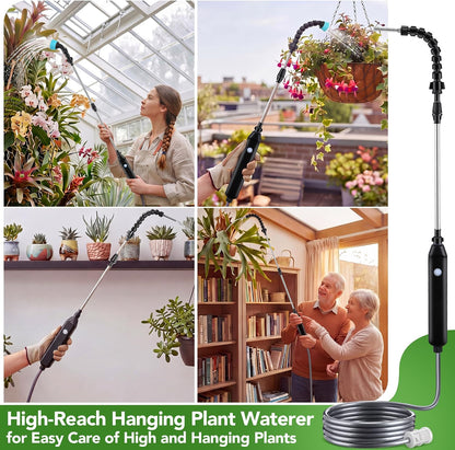 Rechargeable Cordless High Reach Plant Waterer, Telescopic Wand (25.6–35.4 in) & 6.56ft Hose, Dual Nozzles, 2000mAh Battery, Effortless Hanging Plant Waterer for Indoor Outdoor Garden