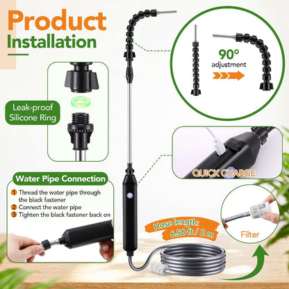 Rechargeable Cordless High Reach Plant Waterer, Telescopic Wand (25.6–35.4 in) & 6.56ft Hose, Dual Nozzles, 2000mAh Battery, Effortless Hanging Plant Waterer for Indoor Outdoor Garden