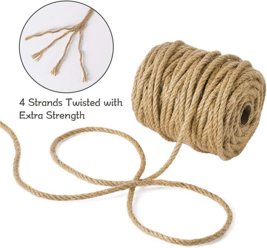 5mm Natural Jute Twine, 100 Feet 4Ply Twisted Heavy Duty Rope