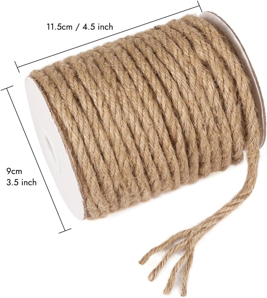 5mm Natural Jute Twine, 100 Feet 4Ply Twisted Heavy Duty Rope