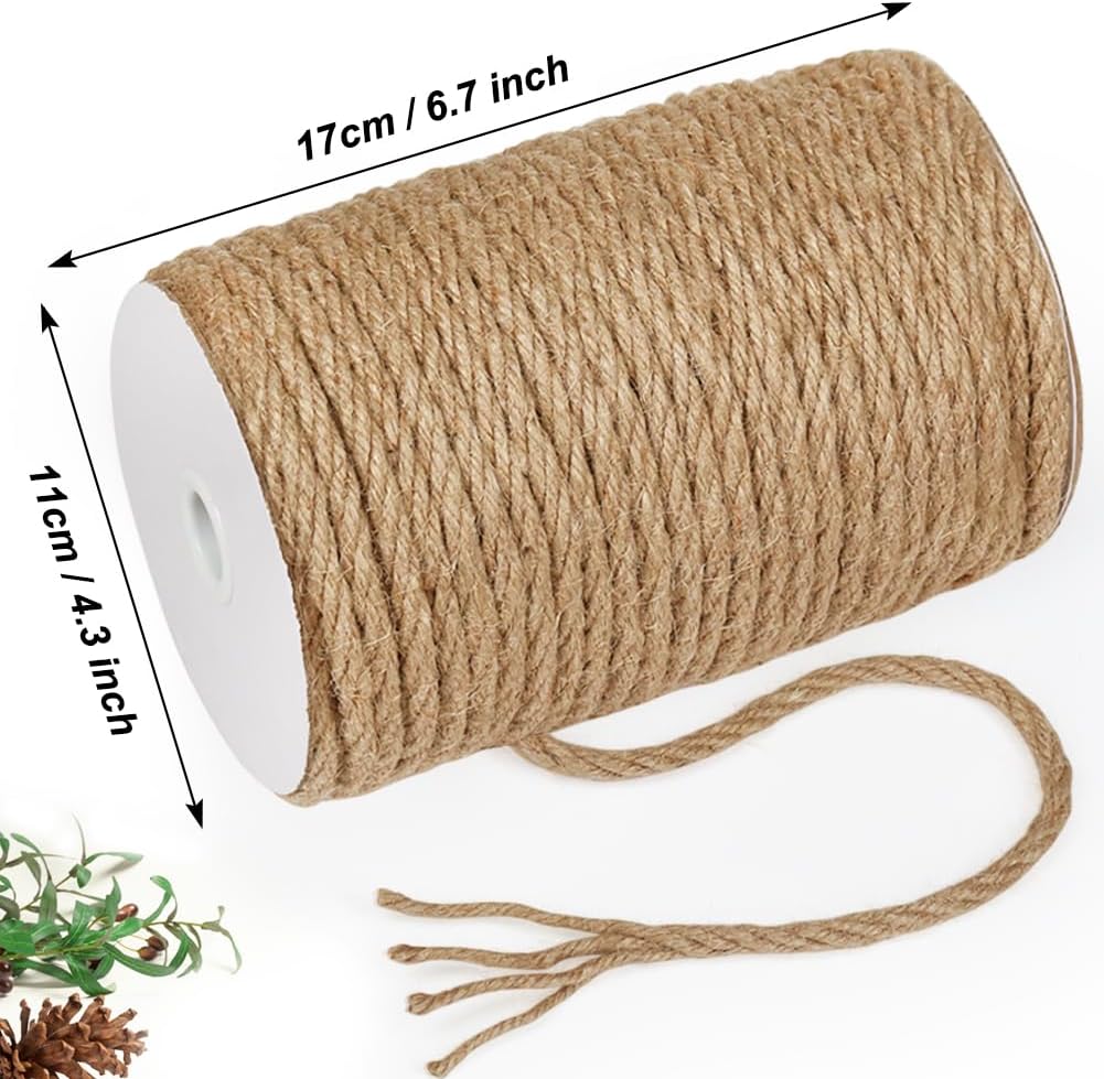 5mm Natural Jute Twine, 100 Feet 4Ply Twisted Heavy Duty Rope