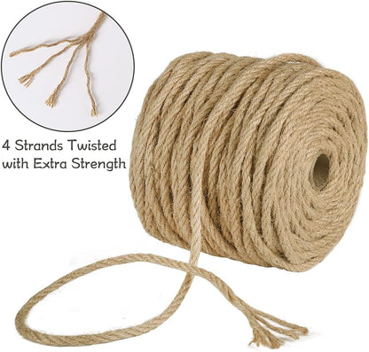 5mm Natural Jute Twine, 100 Feet 4Ply Twisted Heavy Duty Rope