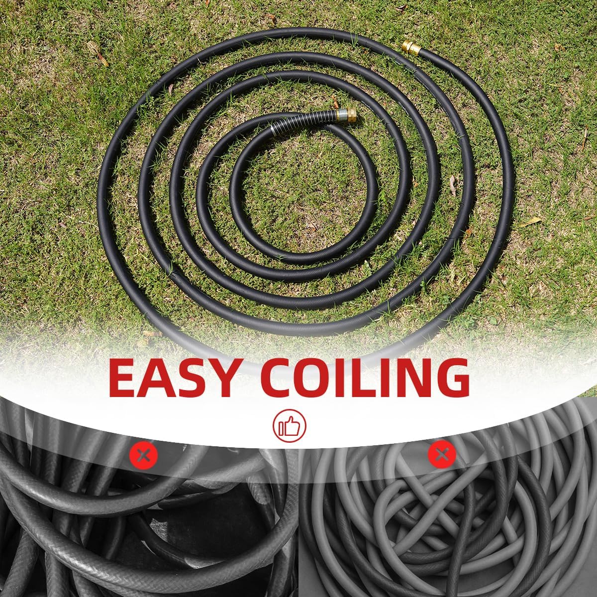Leader Hose 3FT x 5/8" Heavy Duty Water Hose with Brass Male to Female Fittings, Short Hose Extender for Hose Reel and Faucet, 1000 PSI Burst Pressure, 300 PSI Working Pressure, Black