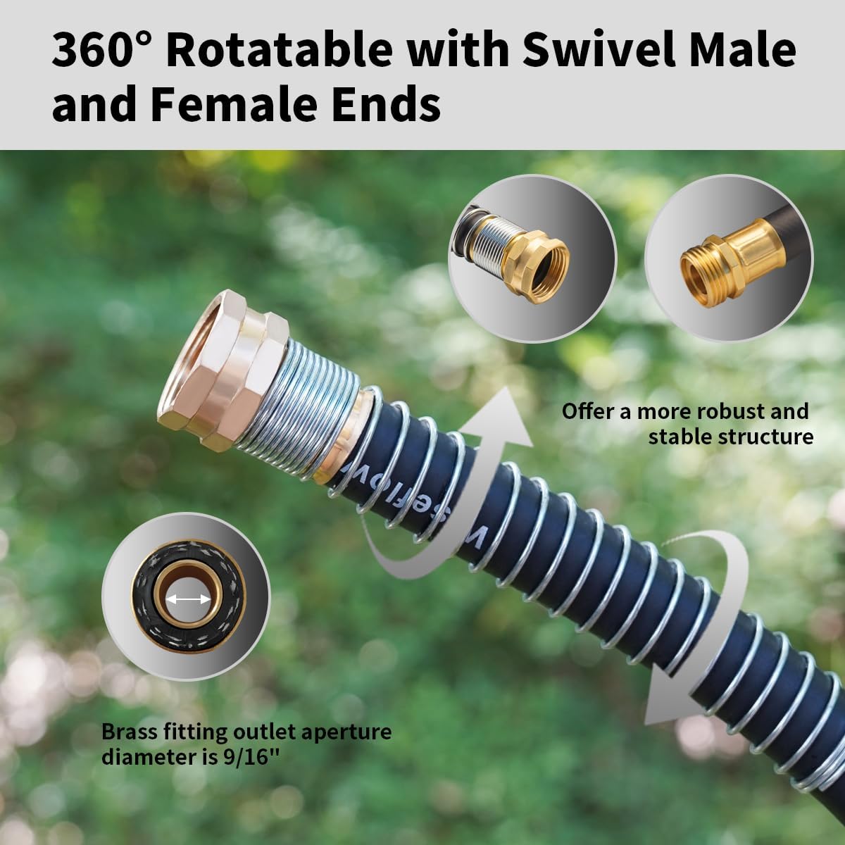 Leader Hose 3FT x 5/8" Heavy Duty Water Hose with Brass Male to Female Fittings, Short Hose Extender for Hose Reel and Faucet, 1000 PSI Burst Pressure, 300 PSI Working Pressure, Black