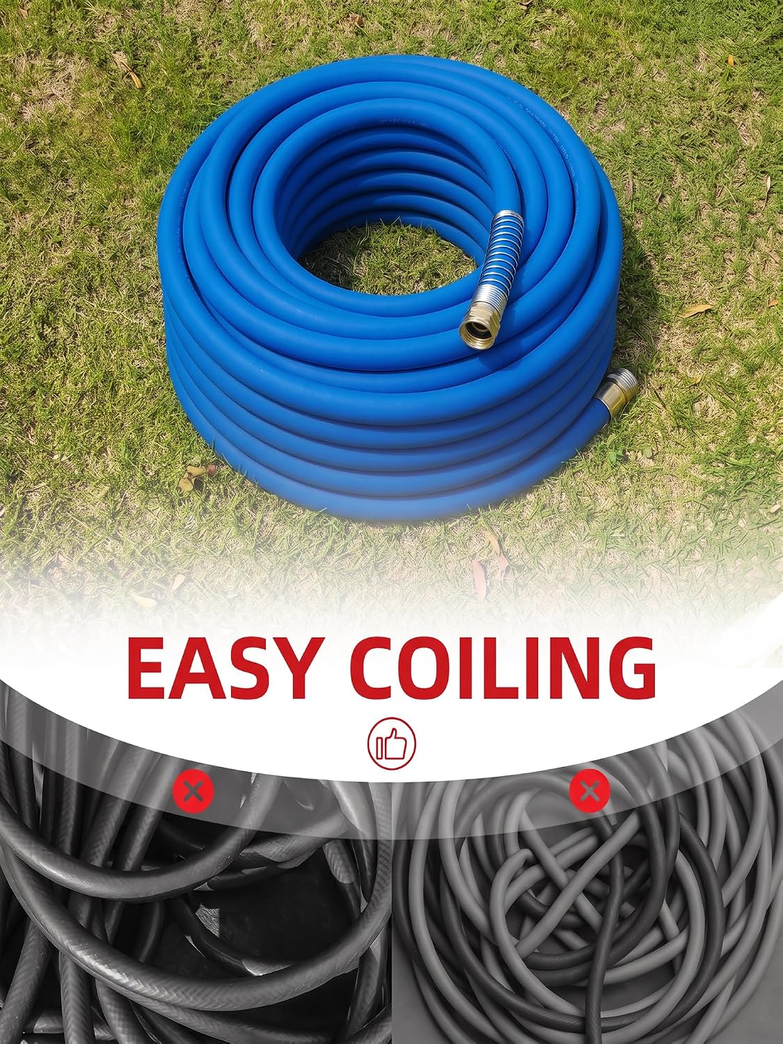 Leader Hose 3FT x 5/8" Heavy Duty Water Hose with Brass Male to Female Fittings, Short Hose Extender for Hose Reel and Faucet, 1000 PSI Burst Pressure, 300 PSI Working Pressure, Black