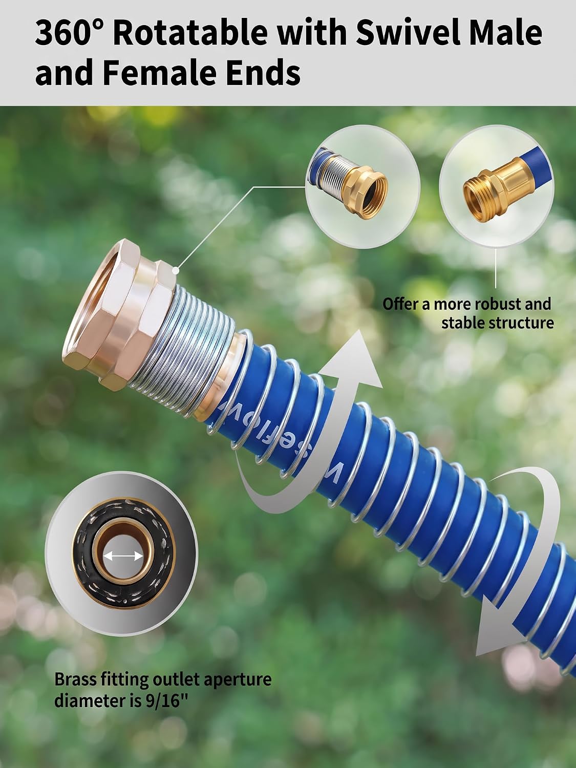 Leader Hose 3FT x 5/8" Heavy Duty Water Hose with Brass Male to Female Fittings, Short Hose Extender for Hose Reel and Faucet, 1000 PSI Burst Pressure, 300 PSI Working Pressure, Black