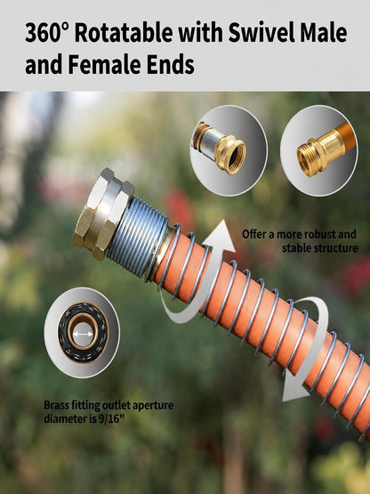Leader Hose 3FT x 5/8" Heavy Duty Water Hose with Brass Male to Female Fittings, Short Hose Extender for Hose Reel and Faucet, 1000 PSI Burst Pressure, 300 PSI Working Pressure, Black