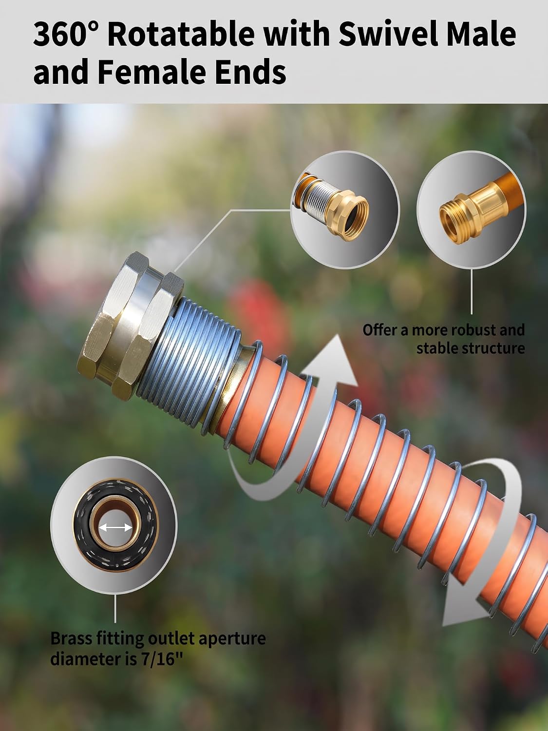 Leader Hose 3FT x 5/8" Heavy Duty Water Hose with Brass Male to Female Fittings, Short Hose Extender for Hose Reel and Faucet, 1000 PSI Burst Pressure, 300 PSI Working Pressure, Black