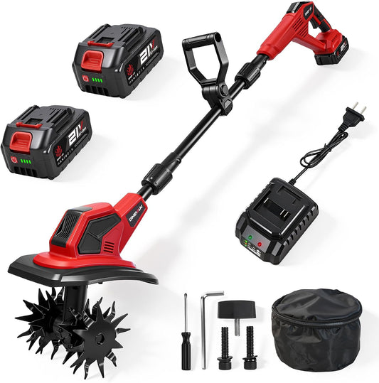 Cordless Tiller for Gardening, 360RPM Garden Tiller with 2x4.0Ah Batteries