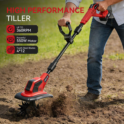 Cordless Tiller for Gardening, 360RPM Garden Tiller with 2x4.0Ah Batteries