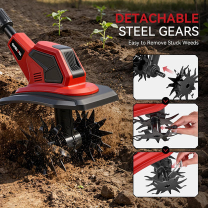 Cordless Tiller for Gardening, 360RPM Garden Tiller with 2x4.0Ah Batteries