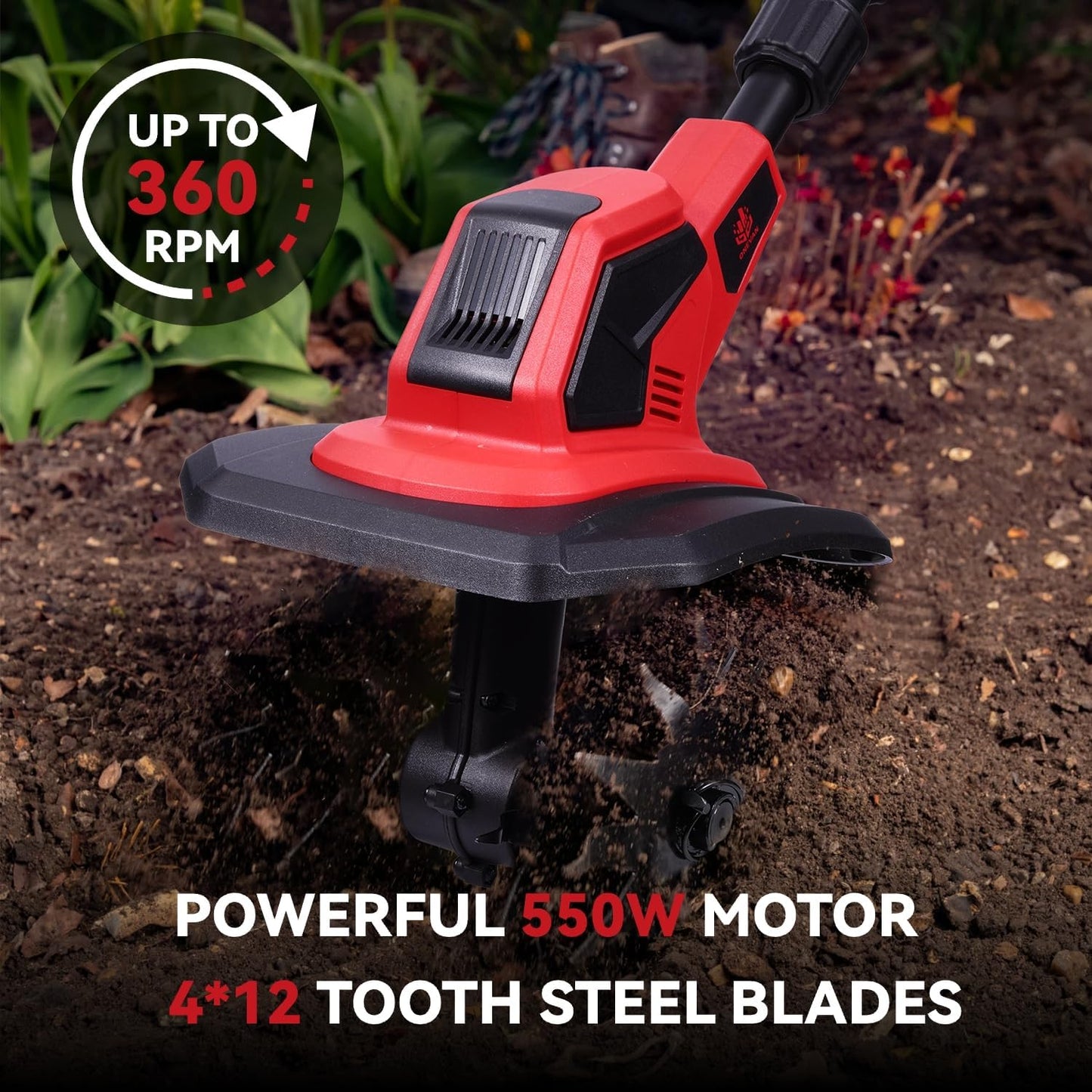 Cordless Tiller for Gardening, 360RPM Garden Tiller with 2x4.0Ah Batteries