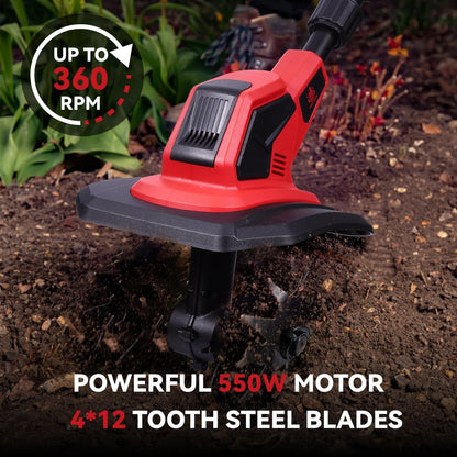 Cordless Tiller for Gardening, 360RPM Garden Tiller with 2x4.0Ah Batteries