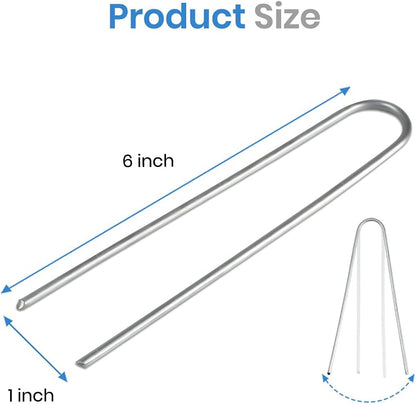 Landscape Staples 6 Inch Galvanized Garden Stakes 150 Pack,Garden Staples Heavy-Duty Sod Pins Anti-Rust Fence Stakes Securing Pegs for Barrier Fabric Irrigation Tubing Hose Weed