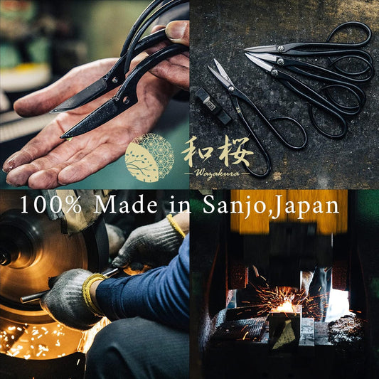 Wazakura Japanese Bonsai Trimming Care Kit Made in Japan - Traditional Bonsai Scissors 7inch(180mm) + Sap Rust Eraser Gift Box Set