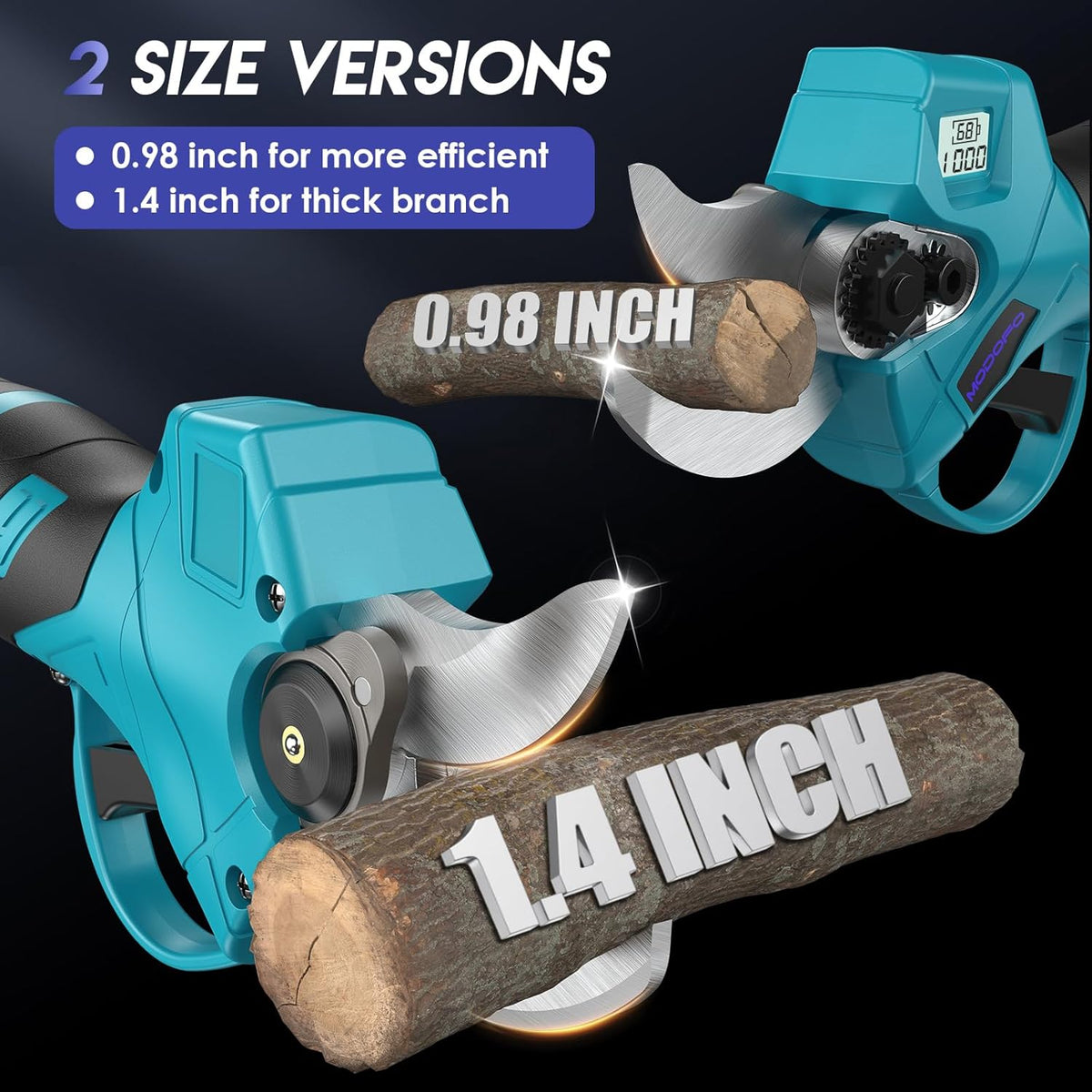 Upgraded Electric Pruning Shears,1.4" Cutting Diameter Cordless Power Pruner with LCD Display, Brushless Motor Pruning Shears with 2000mAh*2 Rechargeable Batteries for Garden Tree Pruner Branch