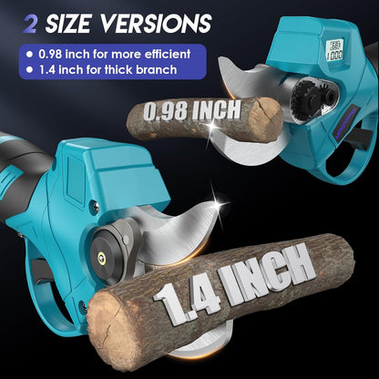 Upgraded Electric Pruning Shears,1.4" Cutting Diameter Cordless Power Pruner with LCD Display, Brushless Motor Pruning Shears with 2000mAh*2 Rechargeable Batteries for Garden Tree Pruner Branch