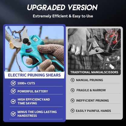 Upgraded Electric Pruning Shears,1.4" Cutting Diameter Cordless Power Pruner with LCD Display, Brushless Motor Pruning Shears with 2000mAh*2 Rechargeable Batteries for Garden Tree Pruner Branch