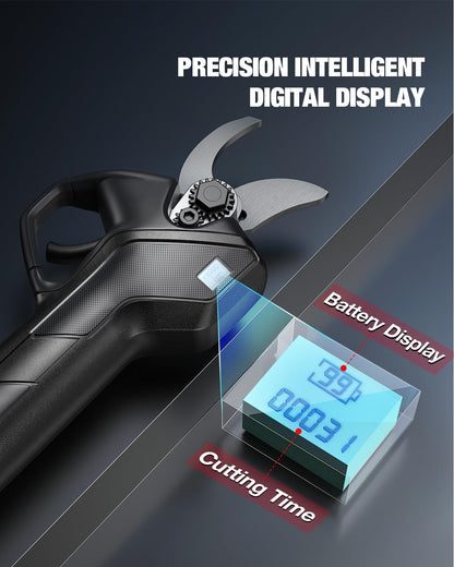 Upgraded Electric Pruning Shears,1.4" Cutting Diameter Cordless Power Pruner with LCD Display, Brushless Motor Pruning Shears with 2000mAh*2 Rechargeable Batteries for Garden Tree Pruner Branch