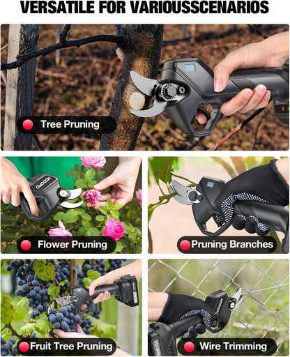 Upgraded Electric Pruning Shears,1.4" Cutting Diameter Cordless Power Pruner with LCD Display, Brushless Motor Pruning Shears with 2000mAh*2 Rechargeable Batteries for Garden Tree Pruner Branch
