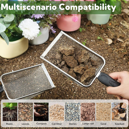 4-Pack Stainless Steel Soil Sifter Set with Handle, Multi-Mesh Garden Sifter for Compost, Sand, Rocks - Gardening Tool & Reptile Sand Scoop for Litter Cleaning, Beach Shell Sifting