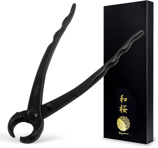 Wazakura Hand Forged Knob Bonsai Cutter Made in Japan 8-1/4 inch (210mm), Japanese Gardening Tools, Round Edge Concave Branch Cutter Black