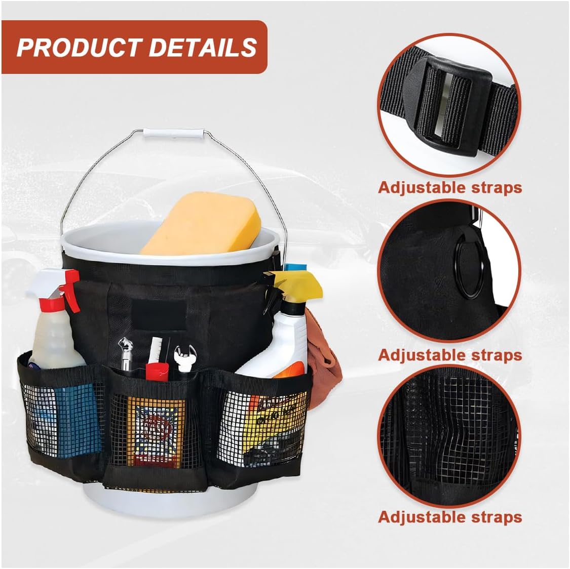 5 Gallon Bucket Tool Organizer Bag with Mesh Storage Pockets