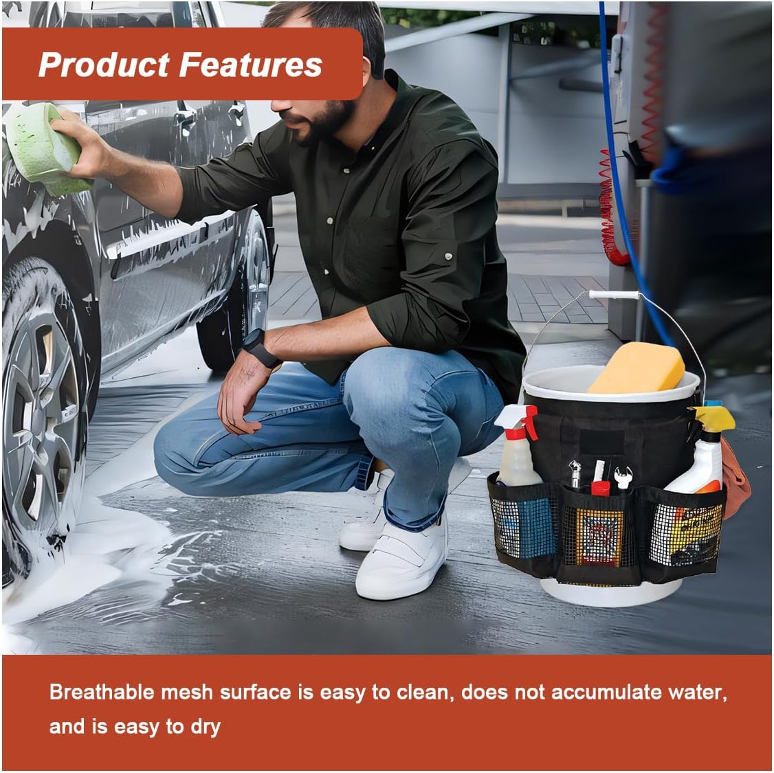 5 Gallon Bucket Tool Organizer Bag with Mesh Storage Pockets